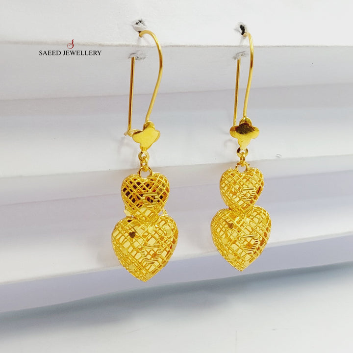 21K Gold Heart Bahraini Earrings by Saeed Jewelry - Image 3