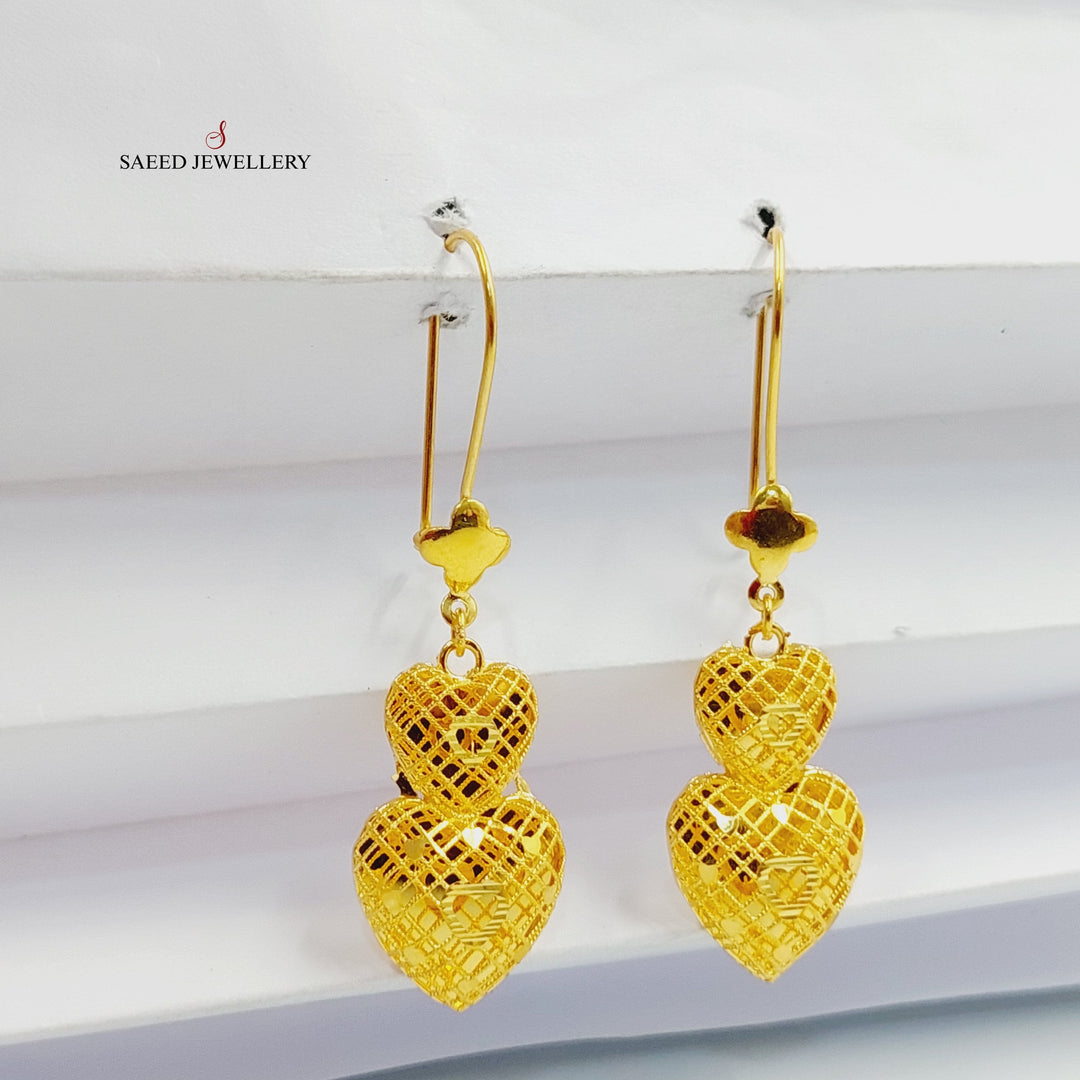 21K Gold Heart Bahraini Earrings by Saeed Jewelry - Image 4