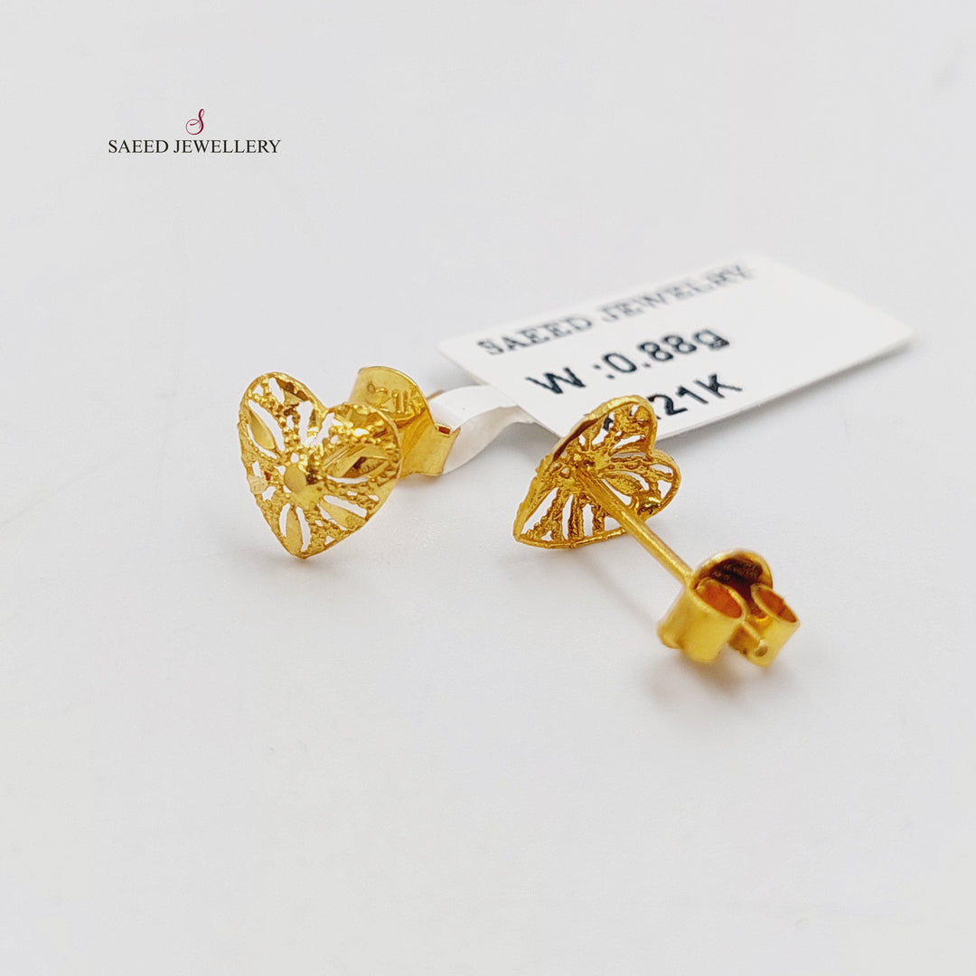 21K Gold Heart Screw Earrings by Saeed Jewelry - Image 1