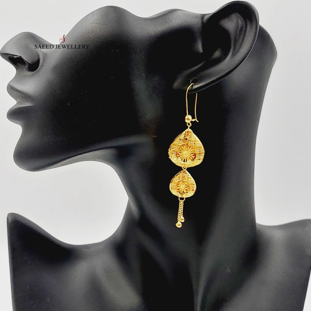 21K Gold Heart Tears Earrings by Saeed Jewelry - Image 3