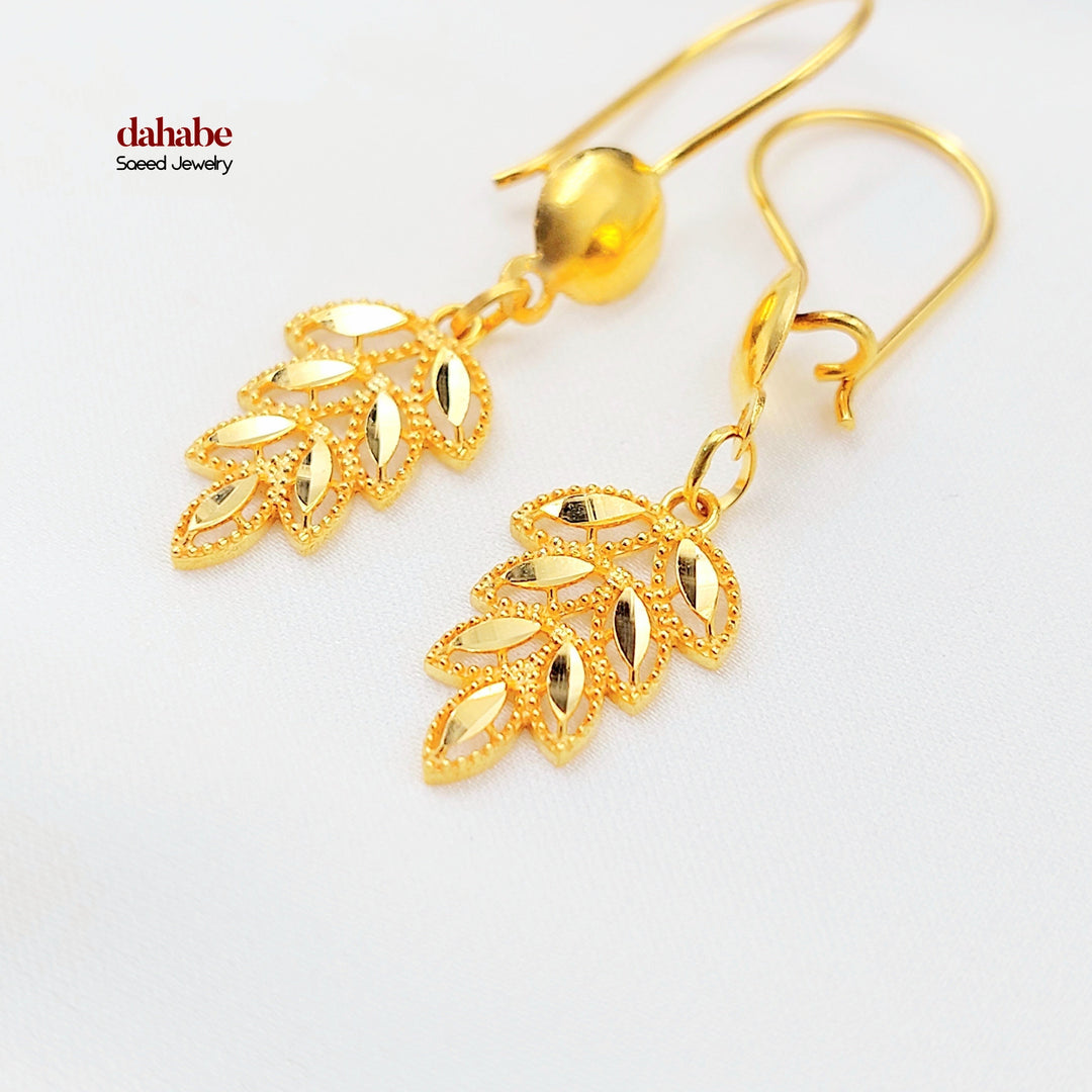 21K حلق ورق الشجر-مجوهرات الشيخ سعيد-Saeed Jewelry 