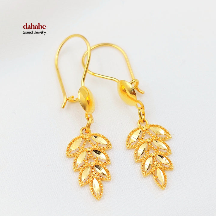 21K حلق ورق الشجر-مجوهرات الشيخ سعيد-Saeed Jewelry 