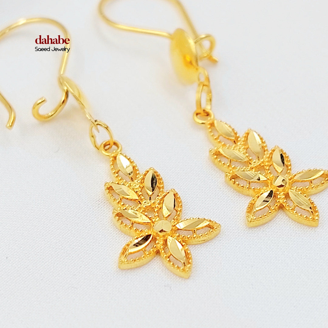 21K حلق ورق الشجر-مجوهرات الشيخ سعيد-Saeed Jewelry 