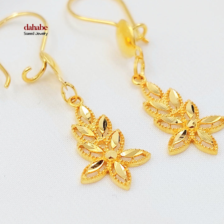 21K حلق ورق الشجر-مجوهرات الشيخ سعيد-Saeed Jewelry 