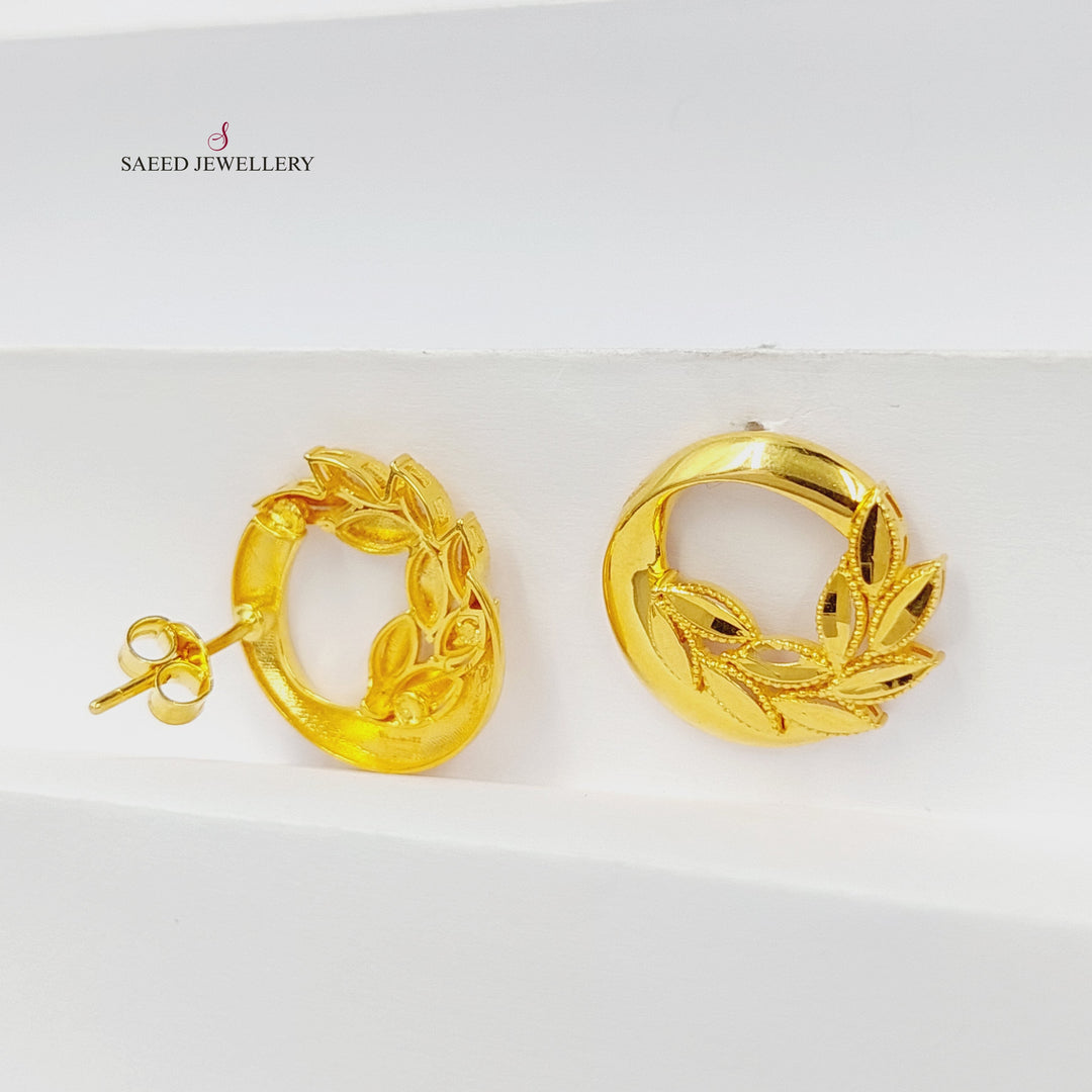 21K Gold Leaf Screw Earrings by Saeed Jewelry - Image 4