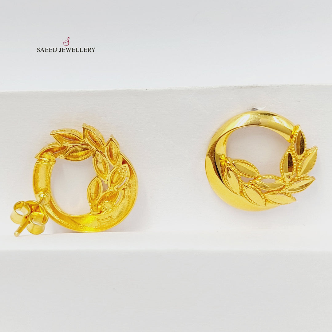 21K Gold Leaf Screw Earrings by Saeed Jewelry - Image 3