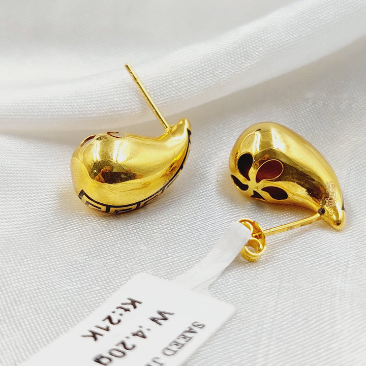 Screw Almond Earrings Made of 21K Gold by Saeed Jewelry 