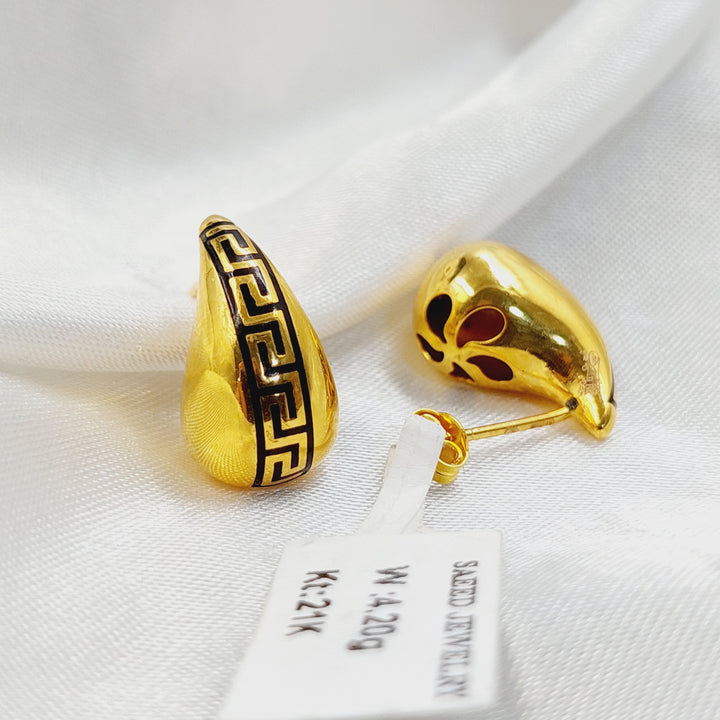 Screw Almond Earrings Made of 21K Gold by Saeed Jewelry 