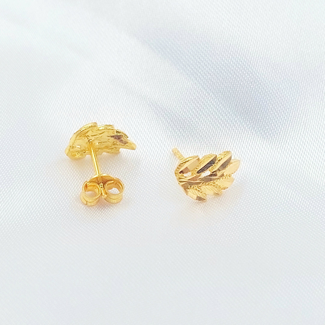 21K حلق ورق الشجر برغي-مجوهرات الشيخ سعيد-Saeed Jewelry 