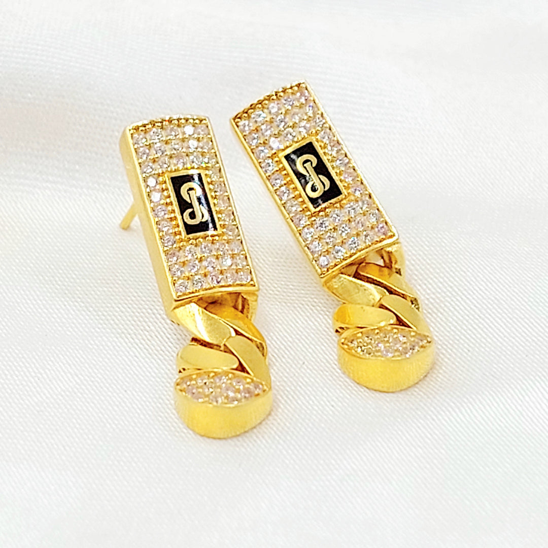 Zircon Studded Deluxe Earrings Made of 21K Gold by Saeed Jewelry 