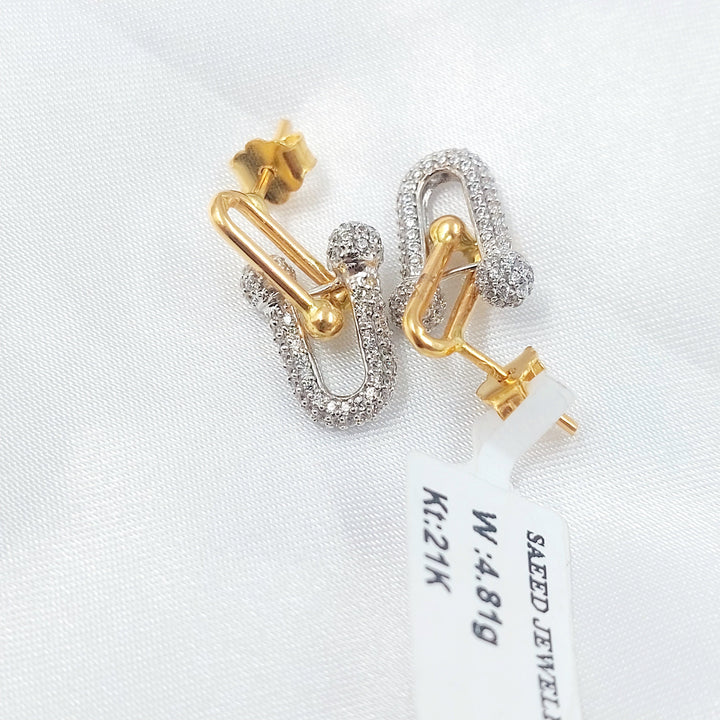 21K حلق برغي مرصع-مجوهرات الشيخ سعيد-Saeed Jewelry 