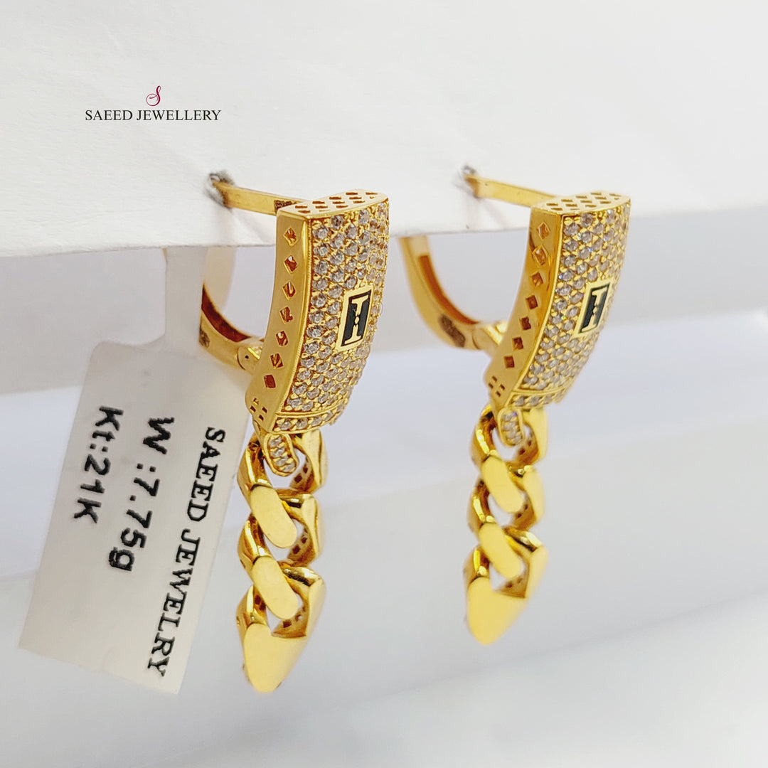 21K Gold Zircon Studded Cuban Links Earrings by Saeed Jewelry - Image 3