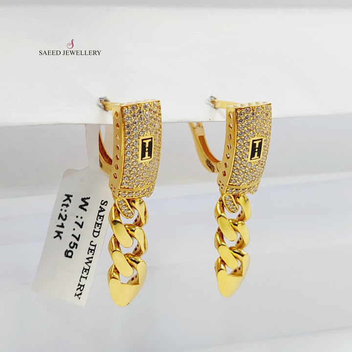 21K Gold Zircon Studded Cuban Links Earrings by Saeed Jewelry - Image 1