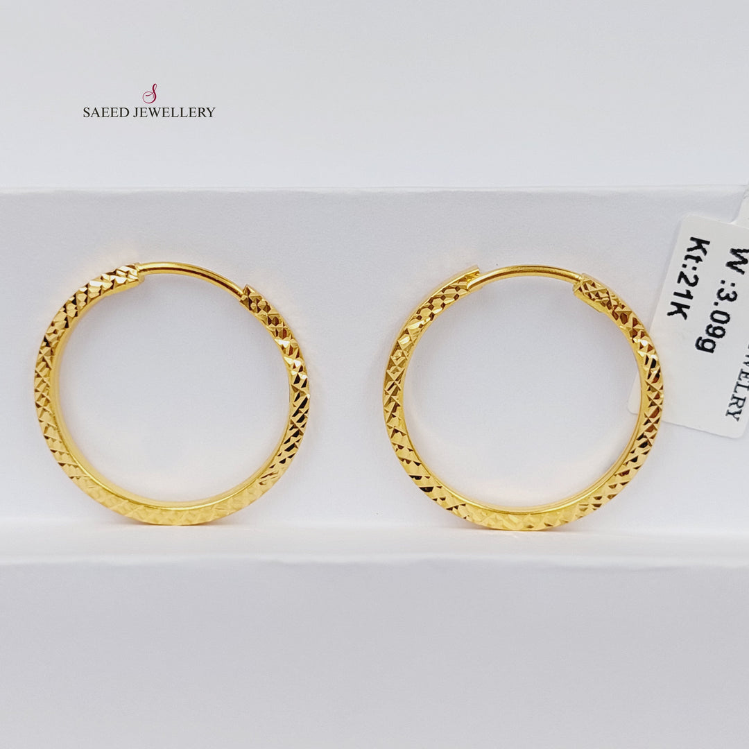 21K Gold Zircon Studded Hoop Earrings by Saeed Jewelry - Image 1