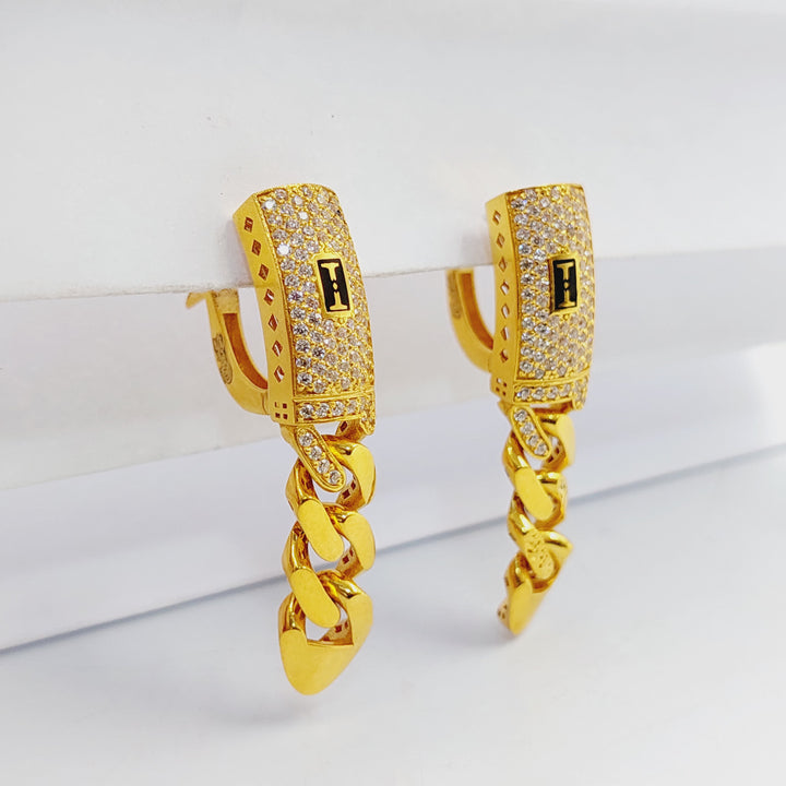 21K Gold Zircon Studded Cuban Links Earrings by Saeed Jewelry - Image 1