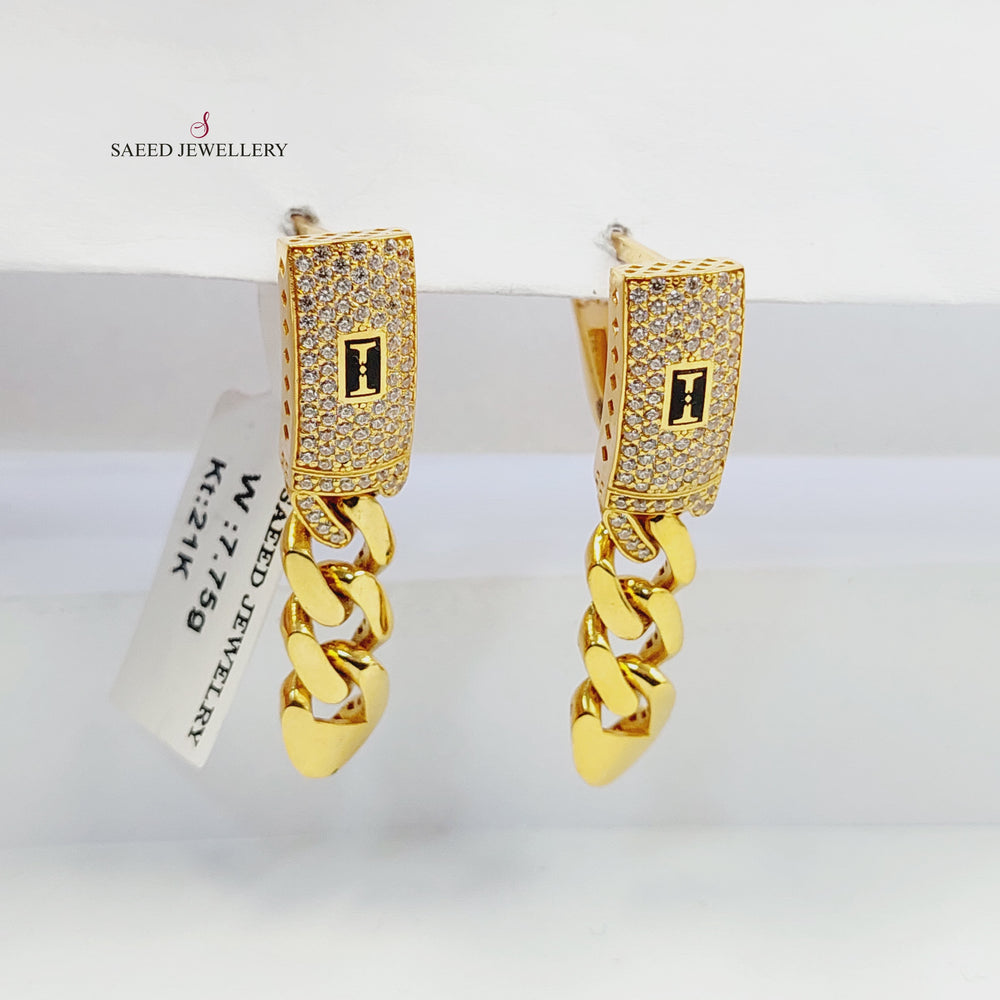 21K Gold Zircon Studded Cuban Links Earrings by Saeed Jewelry - Image 2