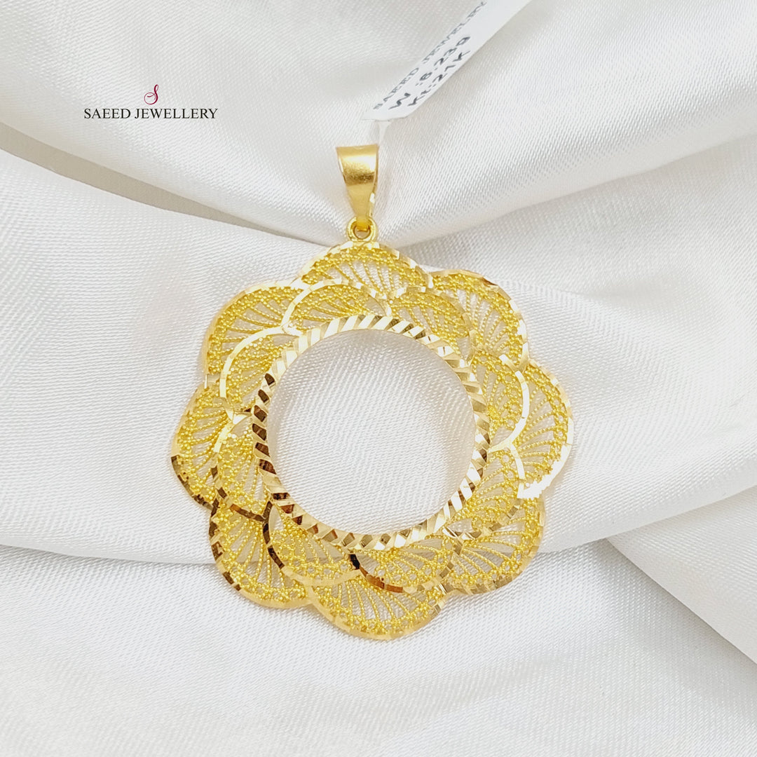 21K Gold Engraved Rashadi Frame Pendant by Saeed Jewelry - Image 5