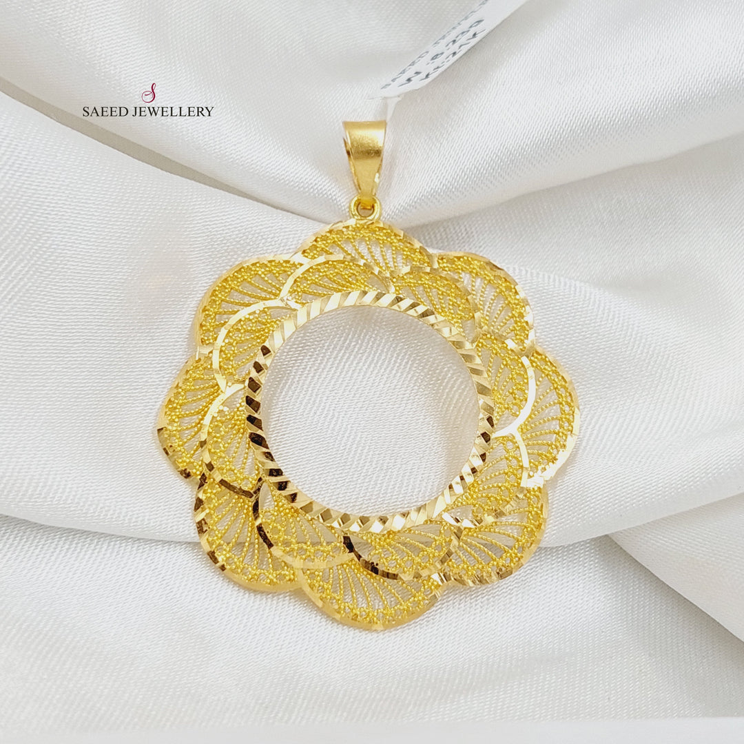 21K Gold Engraved Rashadi Frame Pendant by Saeed Jewelry - Image 3