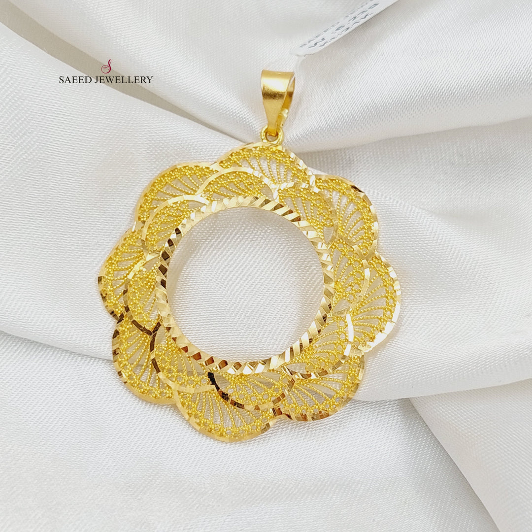 21K Gold Engraved Rashadi Frame Pendant by Saeed Jewelry - Image 4