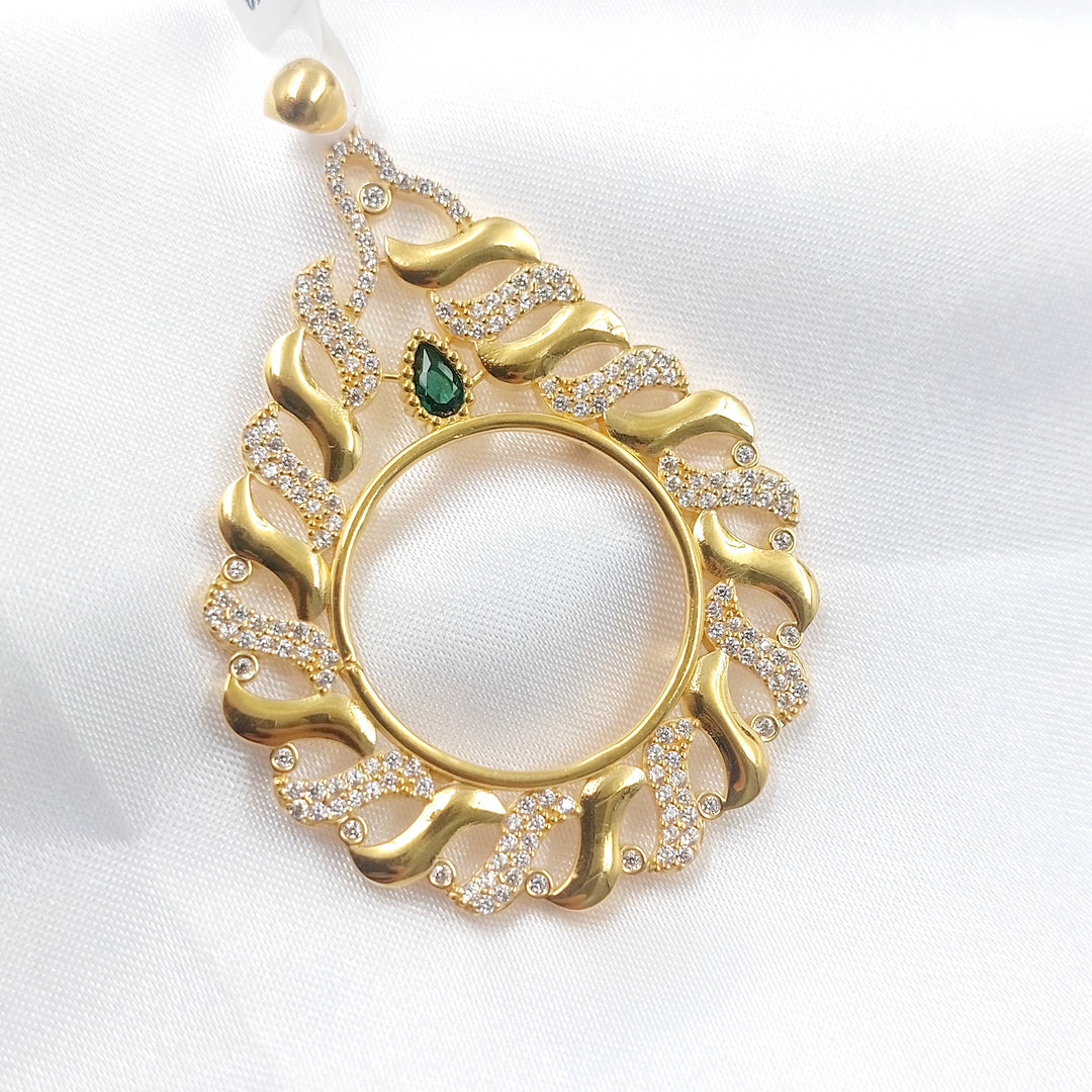 Zircon Studded Rashadi Frame Pendant Made of 21K Gold by Saeed Jewelry 