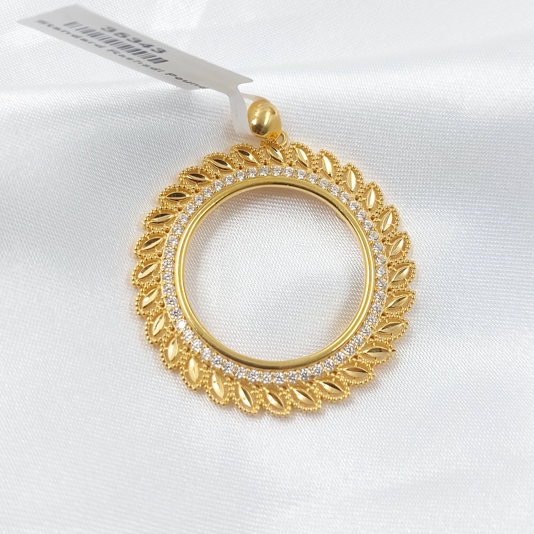 Zircon Studded Rashadi Frame Pendant Made of 21K Gold by Saeed Jewelry 