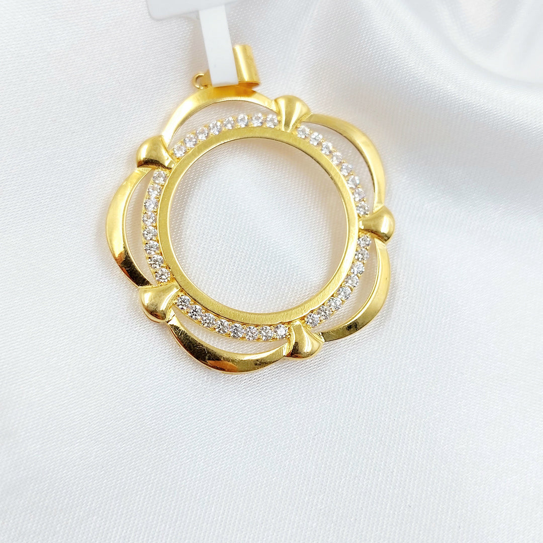 Zircon Studded Rashadi Liras Frame Pendant Made of 21K Gold by Saeed Jewelry 