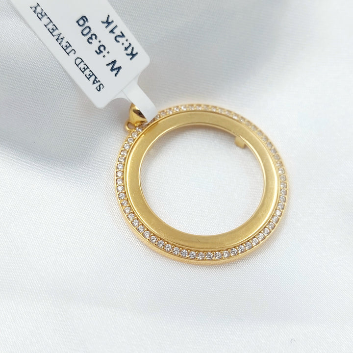 Zircon Studded Rashadi Frame Pendant Made of 21K Gold by Saeed Jewelry 