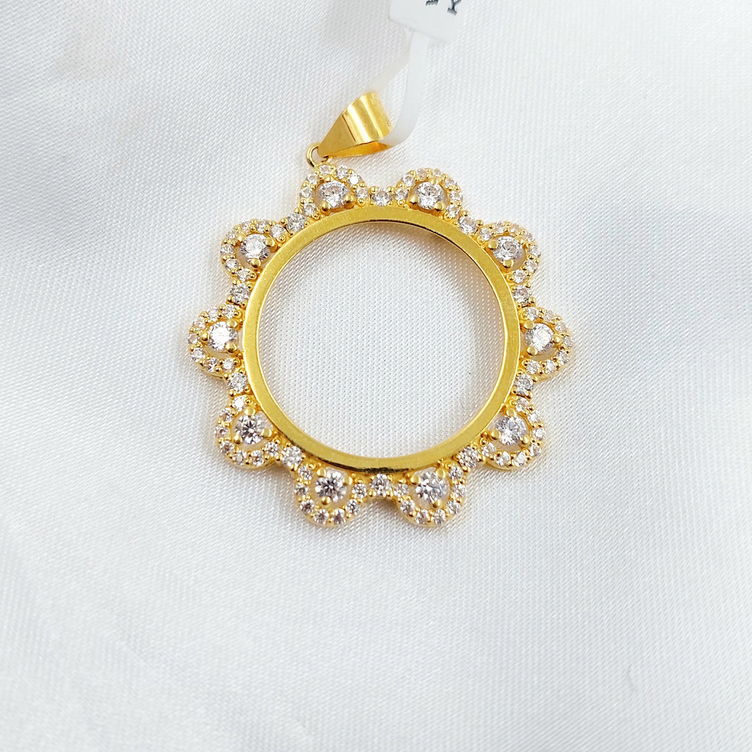 Zircon Studded Rashadi Liras Frame Pendant Made of 21K Gold by Saeed Jewelry 