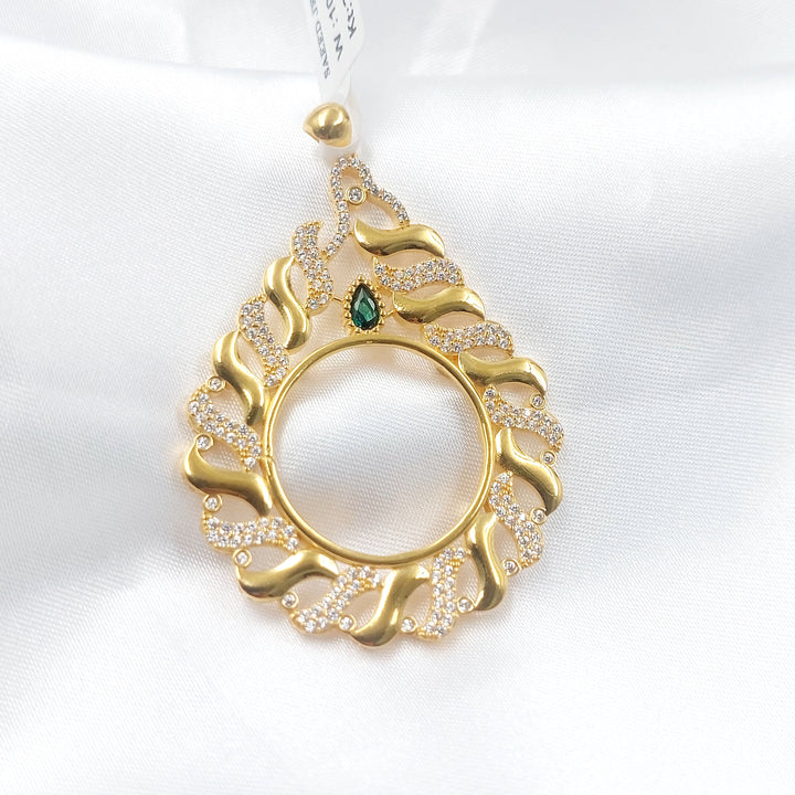 Zircon Studded Rashadi Frame Pendant Made of 21K Gold by Saeed Jewelry 