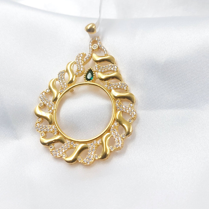 Zircon Studded Rashadi Frame Pendant Made of 21K Gold by Saeed Jewelry 
