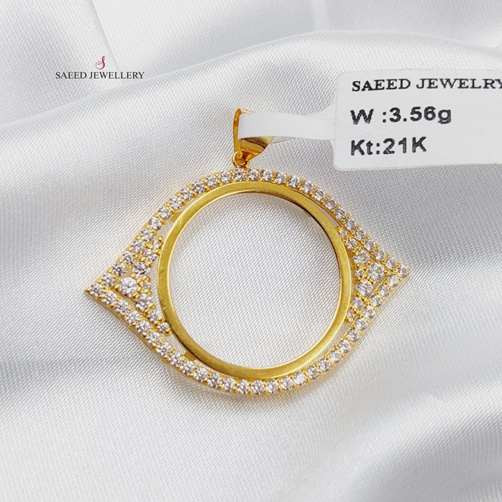Zircon Studded Rashadi Frame Pendant Made of 21K Gold by Saeed Jewelry 