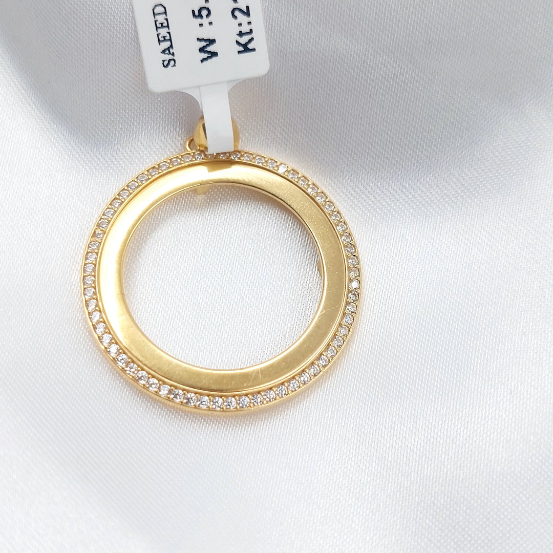 Zircon Studded Rashadi Frame Pendant Made of 21K Gold by Saeed Jewelry 
