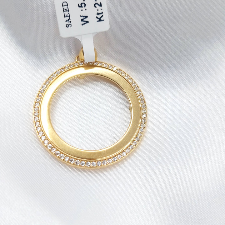 Zircon Studded Rashadi Frame Pendant Made of 21K Gold by Saeed Jewelry 