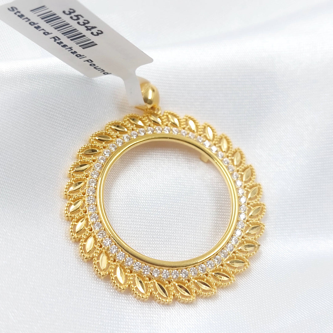 Zircon Studded Rashadi Frame Pendant Made of 21K Gold by Saeed Jewelry 