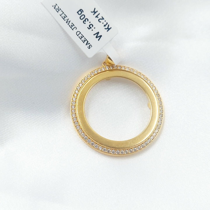 Zircon Studded Rashadi Frame Pendant Made of 21K Gold by Saeed Jewelry 