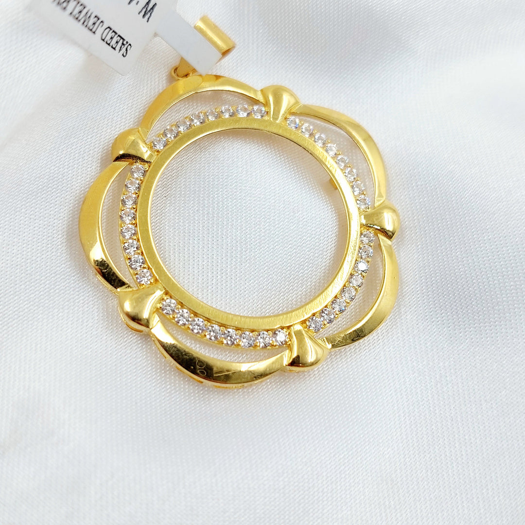 Zircon Studded Rashadi Liras Frame Pendant Made of 21K Gold by Saeed Jewelry 
