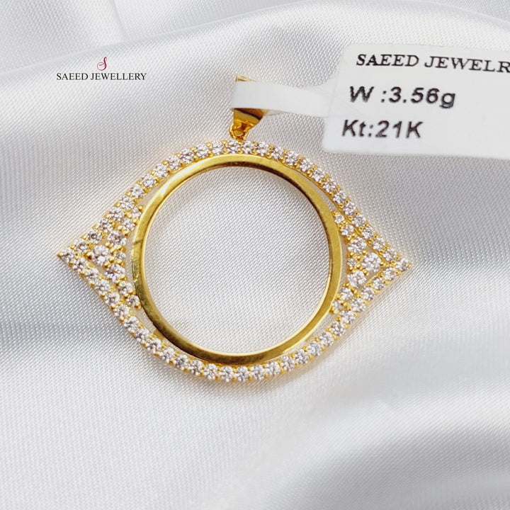 Zircon Studded Rashadi Frame Pendant Made of 21K Gold by Saeed Jewelry 