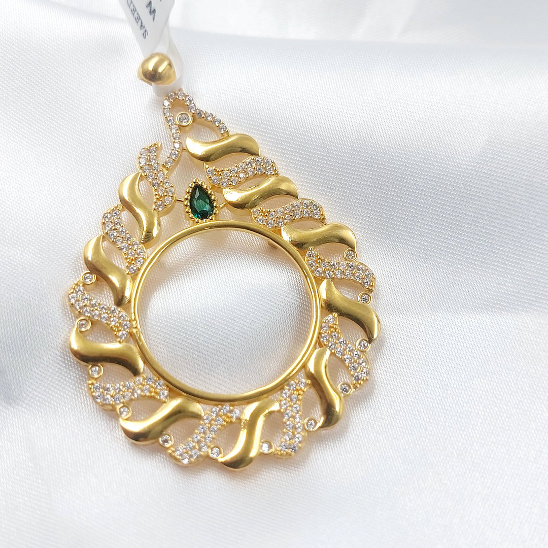Zircon Studded Rashadi Frame Pendant Made of 21K Gold by Saeed Jewelry 