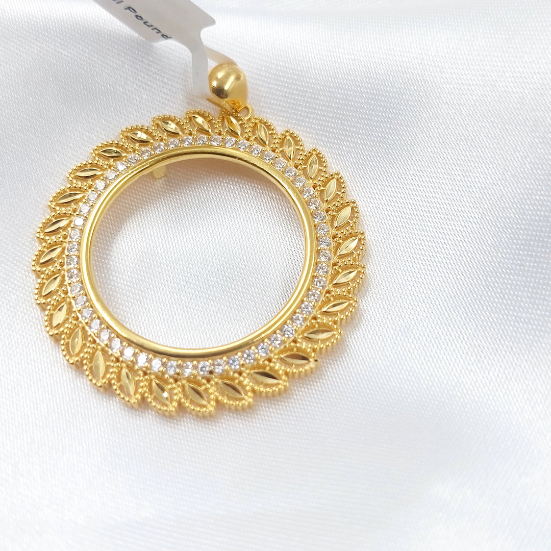 Zircon Studded Rashadi Frame Pendant Made of 21K Gold by Saeed Jewelry 