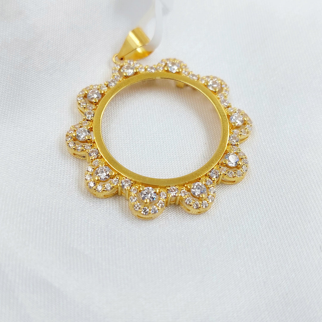 Zircon Studded Rashadi Liras Frame Pendant Made of 21K Gold by Saeed Jewelry 