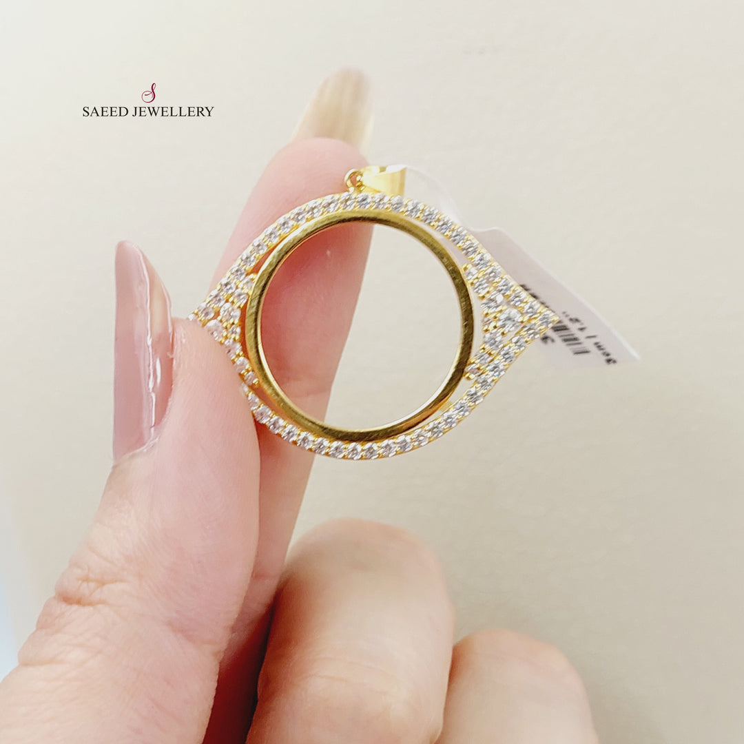 Zircon Studded Rashadi Frame Pendant Made of 21K Gold by Saeed Jewelry 