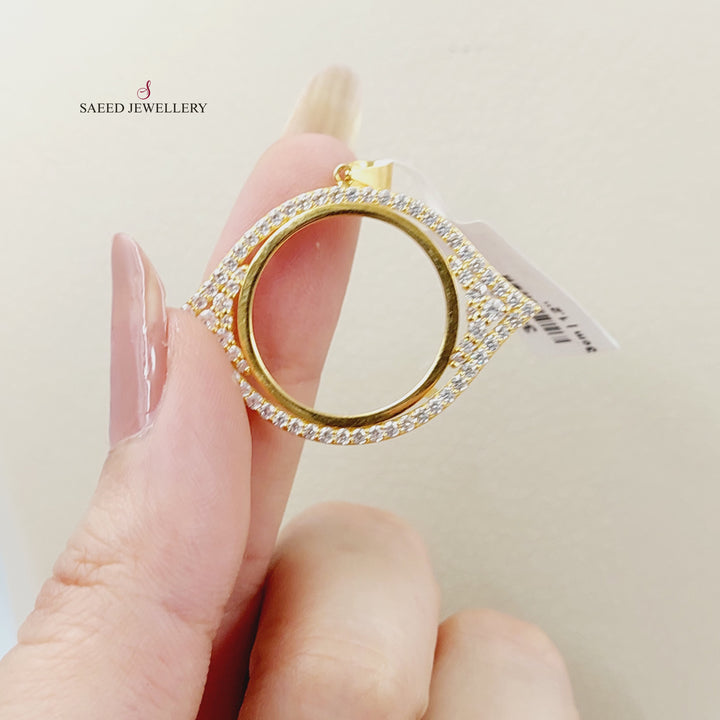 Zircon Studded Rashadi Frame Pendant Made of 21K Gold by Saeed Jewelry 