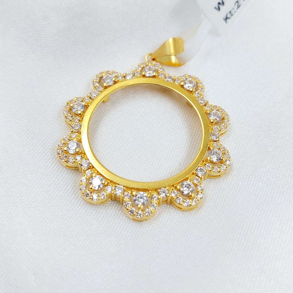 Zircon Studded Rashadi Liras Frame Pendant Made of 21K Gold by Saeed Jewelry 