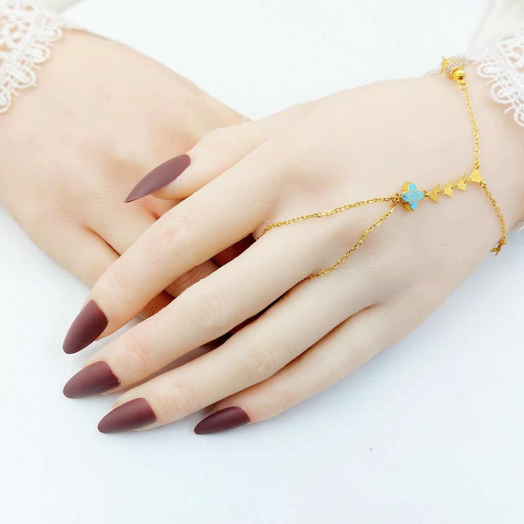 Enameled Rose Hand Bracelet Made of 21K Gold by Saeed Jewelry 