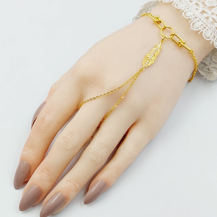 Zircon Studded Leaf Hand Bracelet Made of 21K Gold by Saeed Jewelry 