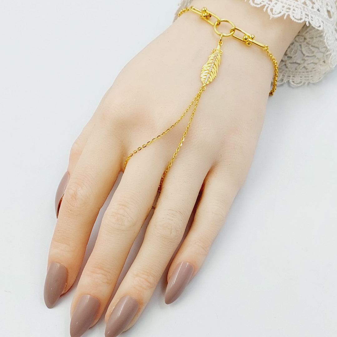 Zircon Studded Leaf Hand Bracelet Made of 21K Gold by Saeed Jewelry 