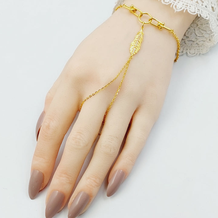 Zircon Studded Leaf Hand Bracelet Made of 21K Gold by Saeed Jewelry 