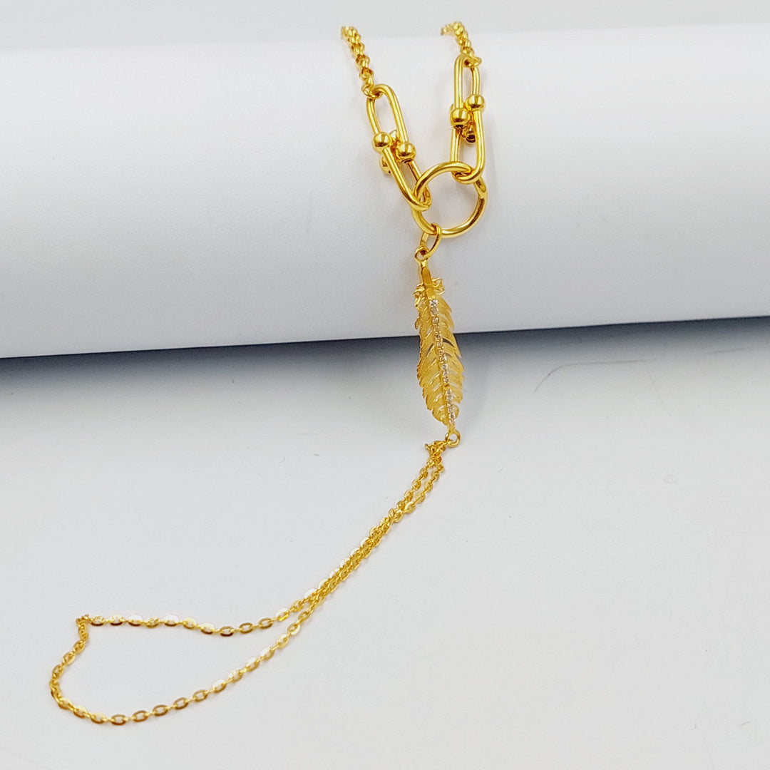 Zircon Studded Leaf Hand Bracelet Made of 21K Gold by Saeed Jewelry 