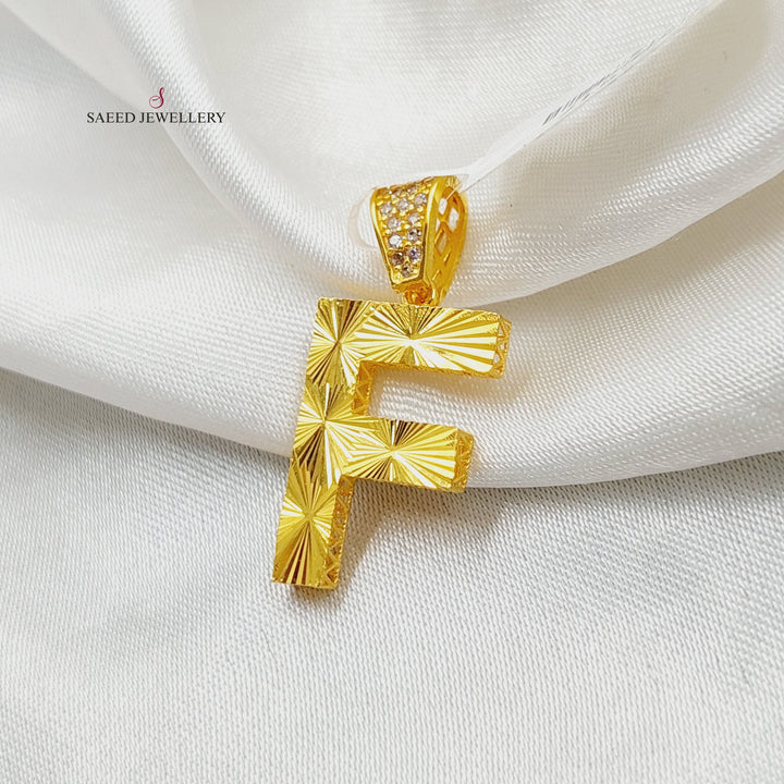 21K Gold Zircon Studded F Letter Pendant by Saeed Jewelry - Image 4