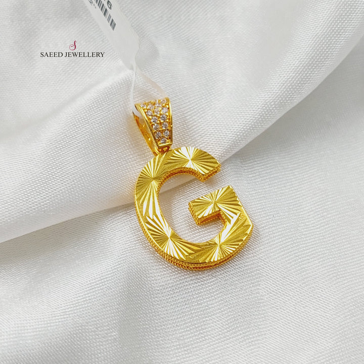 21K Gold Zircon Studded G Letter Pendant by Saeed Jewelry - Image 3